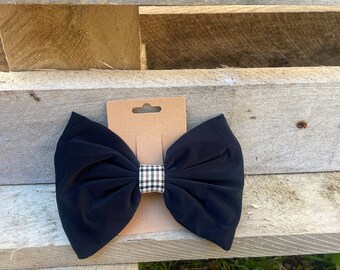 Black, Beige, Brown, White Girl Hair Bow/ Dogtooth Fabric/ Hair Clip/ Large Traditional Bow/ Silky Back Bow / Baby Houndstooth accessories