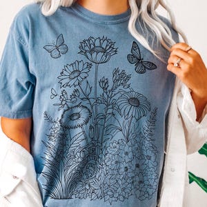 Comfort Colors Boho Wildflowers Shirt, Botanical Butterfly Shirt, Cottagecore Flowers Tshirt, Garden Flower T-Shirt, Gardener Girl Gift Tee