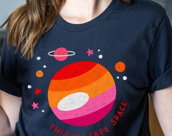 Subtle Lesbian Pride T-Shirt: LGBTQ Safe Space Shirt, Sapphic Planets Tee, Gay Ally Gift