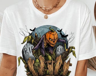 Halloween Scarecrow T-Shirt, Spooky Farm Shirt, Gothic Harvest Tee, Scary Goblincore Tee, Fall Dark Academia Apparel, Horror Night Top