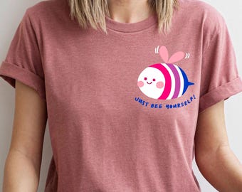 Subtle Bisexual Pride T-Shirt, Just Bee Yourself LGBTQ Tee, Bi Flag Pride Shirt, Bisexual Animal Apparel, Boho Queer Outfit, LGBTQ Ally Top