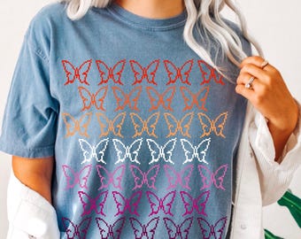 Comfort Colors Lesbian Butterfly Shirt, Sapphic Moth Pride Tshirt, Subtle Lesbian Flag Tee, Queer Animal Apparel