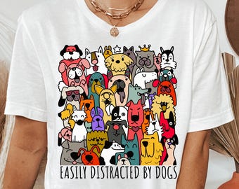 Easily Distracted By Dogs T-Shirt: Retro Style Dog Lover Tee, Funny Pet Owner Tshirt