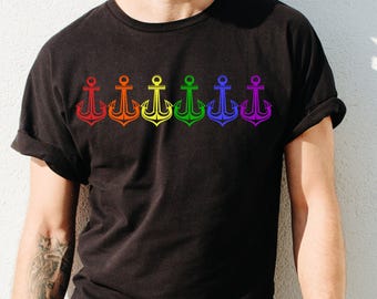 LGBTQ Pride Anchor T-Shirt: Gay Sailor Summer Tee, Subtle Pride Flag Shirt,  Queer Outfit