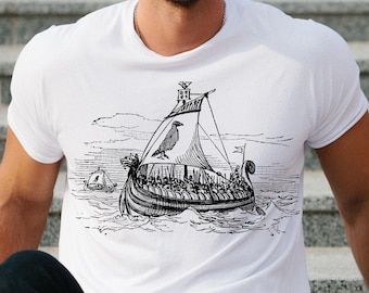 Viking Ship T-Shirt, Norse Mythology Shirt, Odin & Thor Tee, Vikings Valhalla Tshirt, Vegvisir Outfit