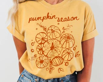 Comfort Colors Pumpkin Season Shirt, Boho Fall Vibes Tee, Farmers Market Pumpkin T-Shirt, Thanksgiving Pumpkins Apparel
