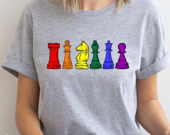 Rainbow Chess Piece T-Shirt, LGBTQ Pride Outfit, Chess Lover Gay Tee, LGBT Flag Shirt, Subtle Queer Flag Apparel