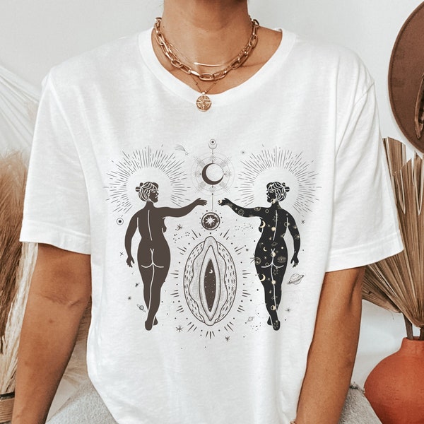 Celestial Lesbian Shirt, Sapphic Shirt, Witchy Queer Shirt, Subtle Lesbian Pride Shirt, Vagitarian Shirt, LGBT Mystical Moon Gift T-Shirt