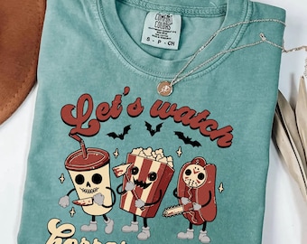 Let's Watch Horror Movies Comfort Colors T-Shirt, Scary Movie Killers Tee, Halloween Horror Nights Shirt