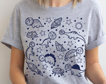 Dinos in Space T-Shirt, Astronaut Dinosaur Kids Tee, Prehistoric Galaxy Shirt, Funny Space Toddler Apparel, Solar System Animal Outfit