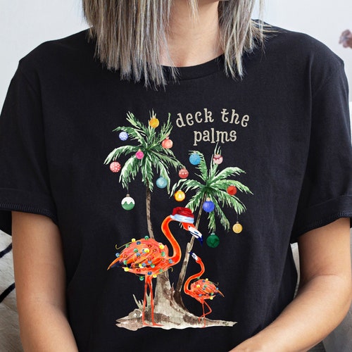 Wrenpies Women's Christmas In July Shirt - Hawaiian Palm Tree Holiday Beach Vacation Graphic Tee - View #9