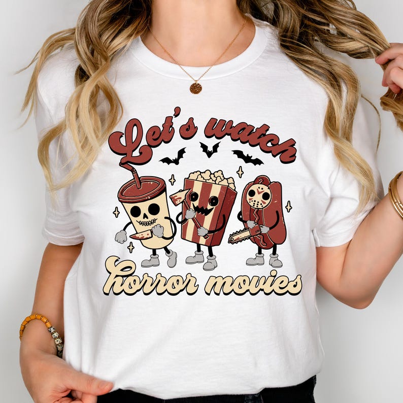 Let's Watch Horror Movies Comfort Colors T-Shirt, Scary Movie Killers Tee, Horror Nights Shirt image 3