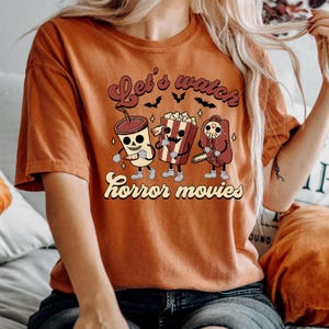 Let's Watch Horror Movies Comfort Colors T-Shirt, Scary Movie Killers Tee, Horror Nights Shirt image 6