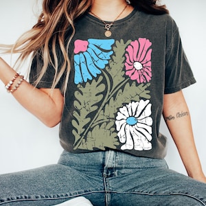 Trans Flower Shirt, Comfort Colors Floral Transgender Shirt, Trans Rights Pride T Shirt, Subtle Trans Flag Tshirt, Transgender Pride Shirt
