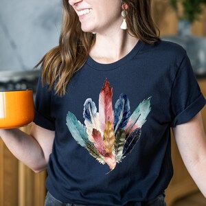 Boho Watercolor Feathers T-Shirt: Bird Lover Gift, Feather Bouquet Tee, Fairycore Nature Shirt image 5
