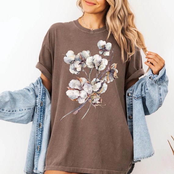 Comfort Colors Cotton Flower T-Shirt: Cottagecore Dried Flower Shirt, Botanical Outfit, Southern Snow Tee