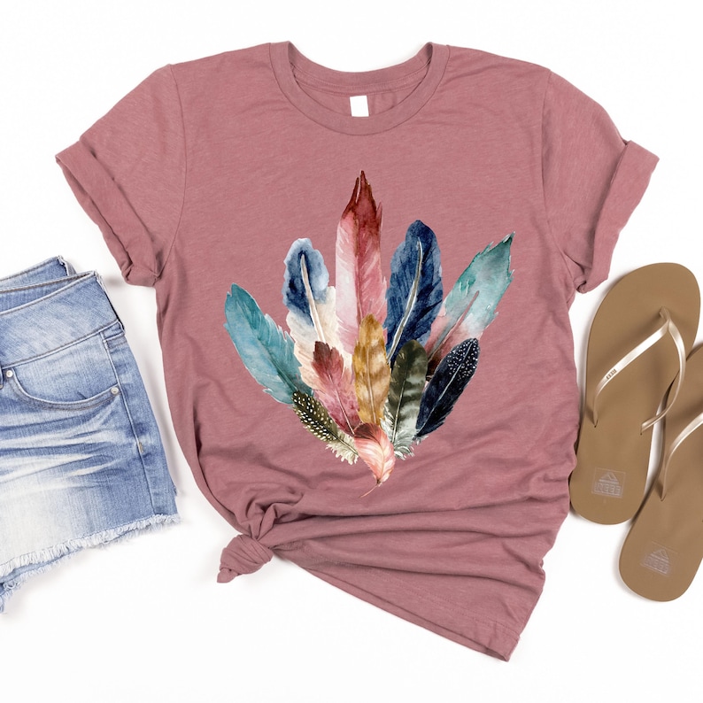 Boho Watercolor Feathers T-Shirt: Bird Lover Gift, Feather Bouquet Tee, Fairycore Nature Shirt image 13