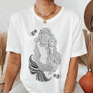 Mermaid Shirt, Mermaid Lover T Shirt, Sea Creatures Shirt, Vintage Mermaid Tee, La Sirena Tshirt, Mermaid Art Tee, Mermaid Block Print Shirt