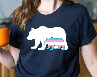 Mama Bear Trans Pride T-Shirt: Transgender Mom Shirt, LGBTQ Ally Shirt, Gay Rights Tee