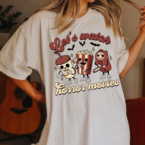 Let's Watch Horror Movies Comfort Colors T-Shirt, Scary Movie Killers Tee, Horror Nights Shirt image 1