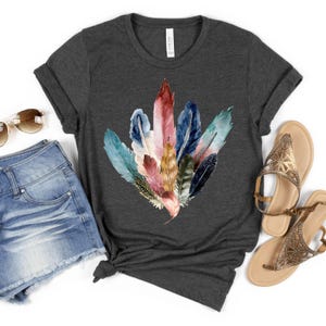 Boho Watercolor Feathers T-Shirt: Bird Lover Gift, Feather Bouquet Tee, Fairycore Nature Shirt image 12