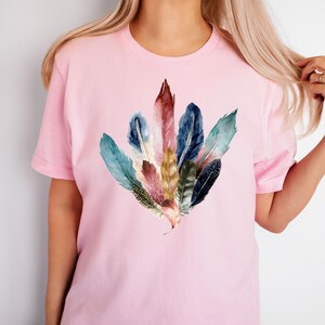 Boho Watercolor Feathers T-Shirt: Bird Lover Gift, Feather Bouquet Tee, Fairycore Nature Shirt image 11