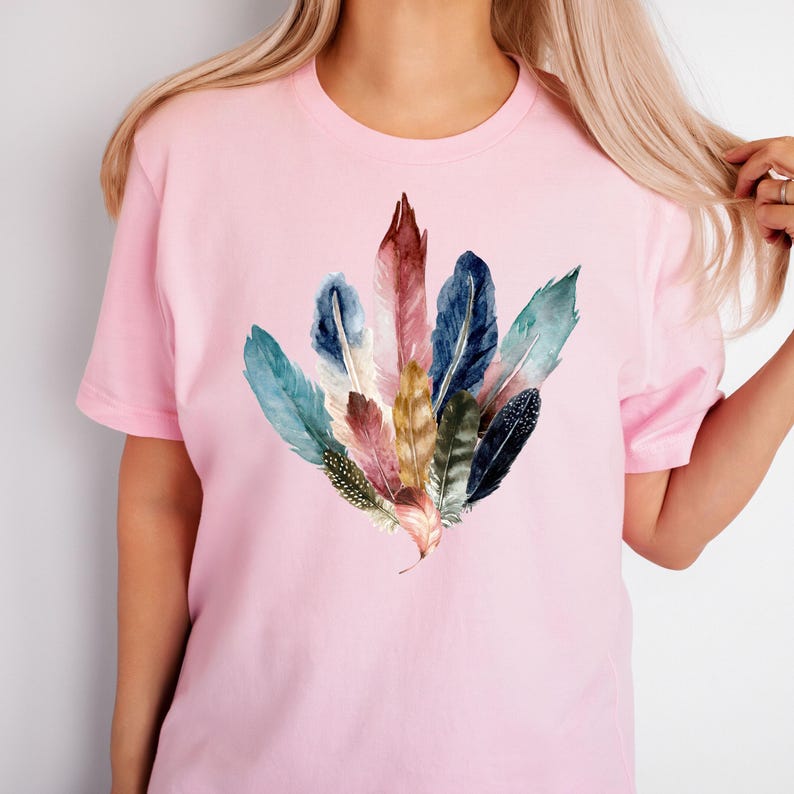Boho Watercolor Feathers T-Shirt: Bird Lover Gift, Feather Bouquet Tee, Fairycore Nature Shirt image 11