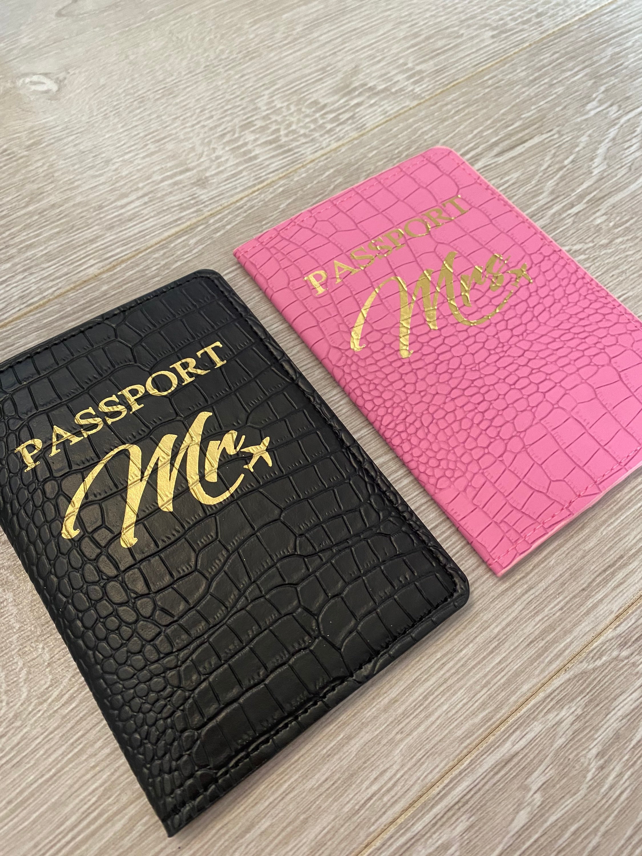 ASOS DESIGN passport holder in black croc with personalized L initial