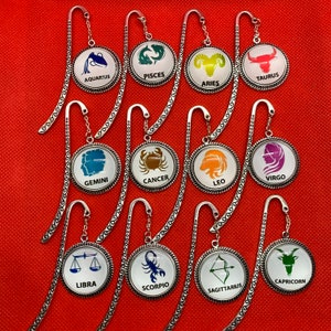 Horoscope inspired &quot; Zodiac Sign  &quot; Cabochon Bookmark (Aquarius Taurus Gemini Leo Virgo Scorpio) One-sided Metal Bookmark