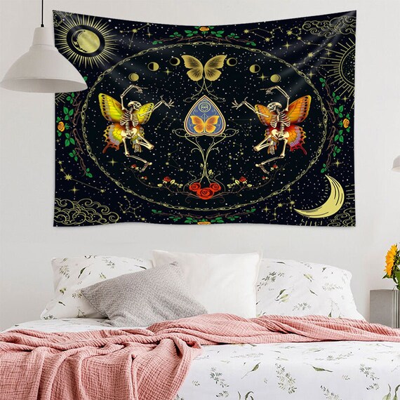 Luna Moth Butterfly Tapestry Skull Tapestry Black Tarot
