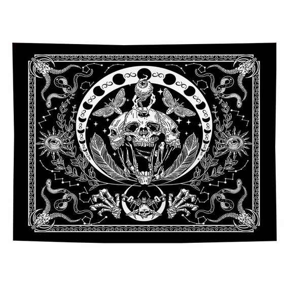 Skull Tapestry Black and White Tapestries Snake Tapestry Moth Tapestry Trippy Skeleton Tapestry Mandala Moon Phase Wall Hanging for Room Etsy