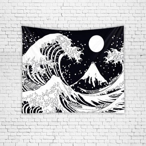 Black and white wave tapestry new arrivals
