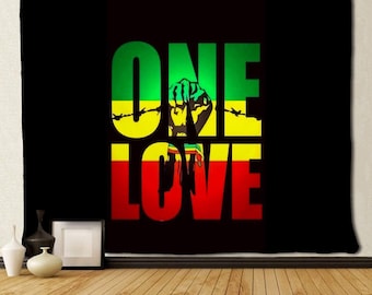 Reggae Music Slogan One Love , Rasta Tapestry, Rastafarian Wall Tapestry Bob Marley Wall Hanging, Hippie Rastas Wall Tapestry  Bedroom Dorm