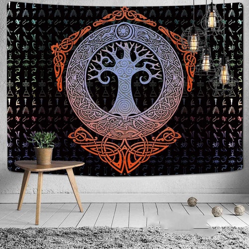 Tree of Life Tapestry Viking Tapestry Norse Mythology Wall Hanging Medieval Art Psychedelic Runes Art Odin Cloth Yggdrasil Knot Etsy UK