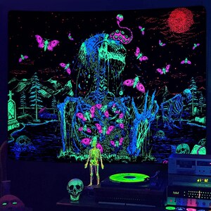 Blacklight Goth Skeleton Tapestry UV Reactive Psychedelic Trippy
