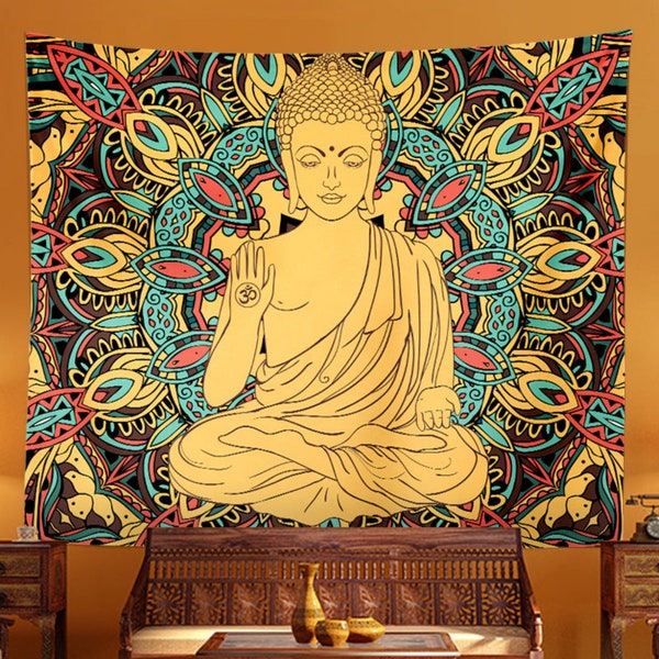 Buddha Tapestry, Buddhist Wall Hanging , Spiritual Wall Art , Meditation Room Décor, Tibetan Mandala, Yoga Mat, Zen Buddhism