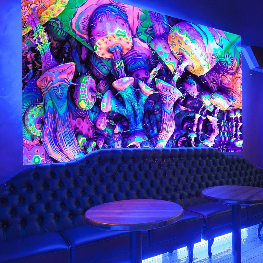 UV Blacklight Tapestry Wall Hanging Fluorescent Mushroom Etsy