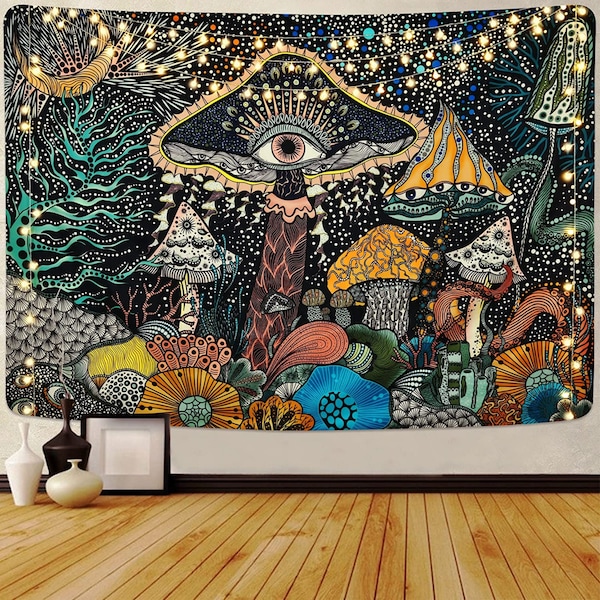 Psychedelic  Tapestry, Trippy Wall Hanging, Mushroom Tapestries ,Eyes Tapestry Hippie Plants Tapestry, Bohemian Art Décor ,for Bedroom