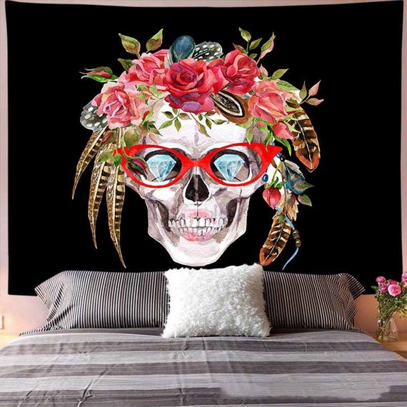 Tapestry Skull Sugar Skull Tarot Cards Tablecloth Skeleton Wall Hanging Witchy Decor Altar Aesthetic Floral Wallpaper Dark Dorm Etsy UK