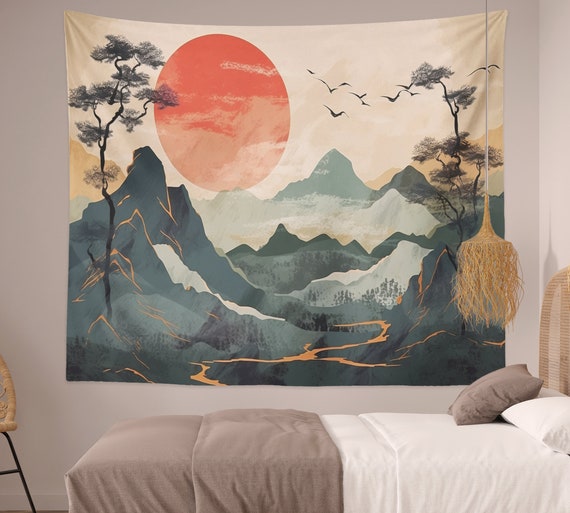 Mountain Tapestry Bohemian Tapestries Minimalist Japanese Wall Art Red Sunset Poster Wall Hanging for Living Room bedroom college Dorm Etsy Ireland