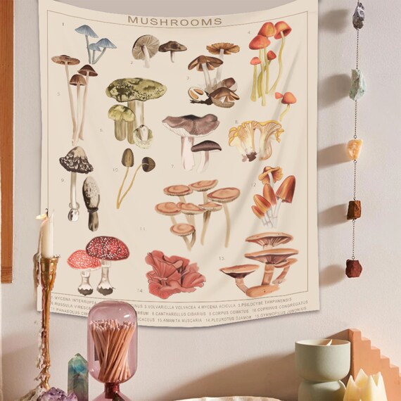 Mushroom Tapestry Kitchen Tapestry Plant Tapestry Wall Hanging Mushroom Illustration Aesthetic Tapestries for Bedroom Living Room Dorm