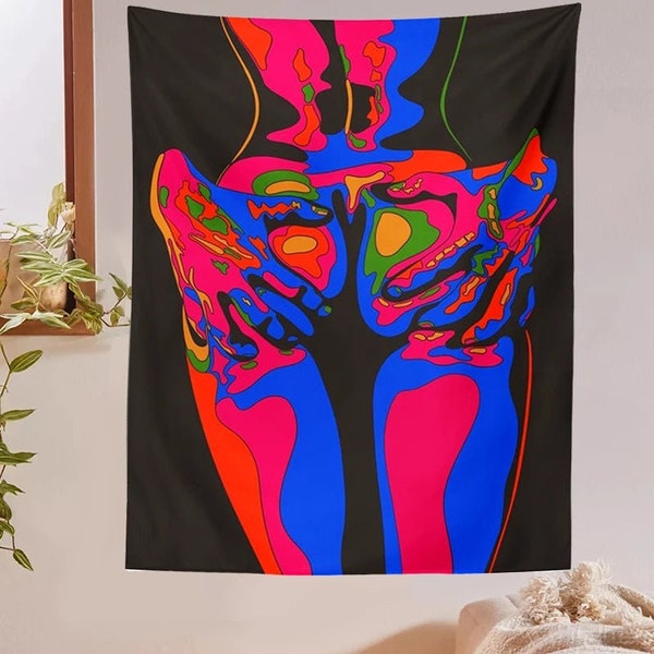 Psychedelic Tapestry, Sexy Nude Women Tapestry ,Aesthetic Wall Hanging ,Colorful Trippy Cloth, Hippie ,Modern Wall Art for Bedroom, Room