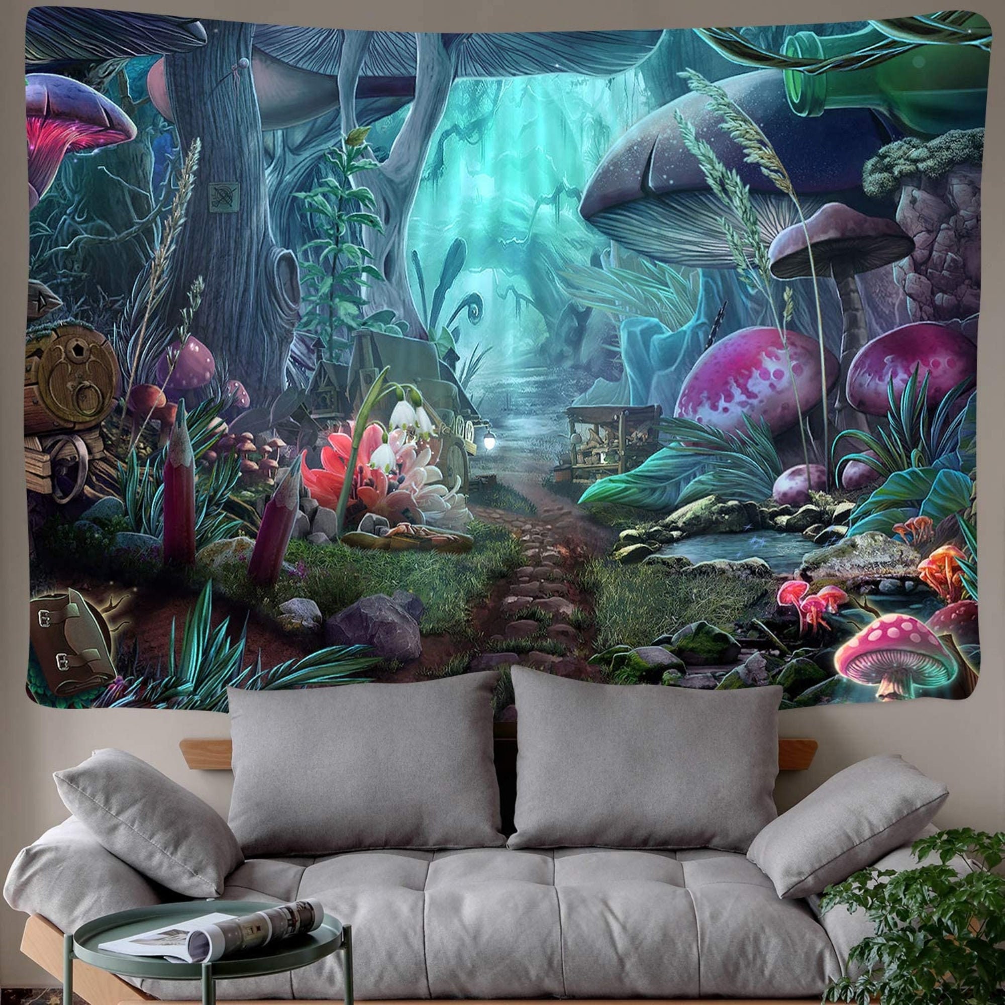 Mushroom Tapestry Magic Forest Tapestries Fairy Tale Jungle Wall Hanging Trippy Wall Art Psychedelic Poster for Living Room Bedroom Etsy