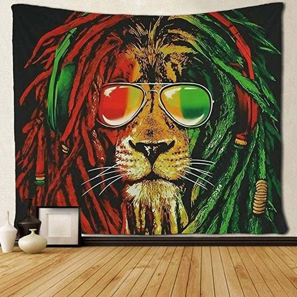 Lion Face Bob Marley Tapestry – 40x30 Cotton Wall Hanging, Rasta Bohemian Decor