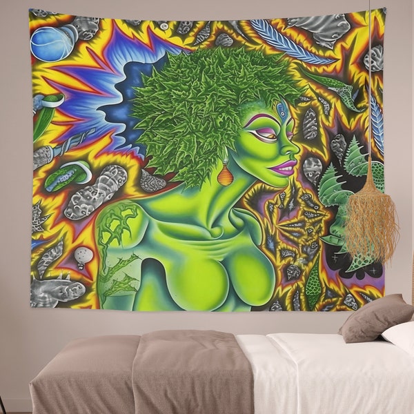 Cool Funny Psychedelic Girl Tapestry Wall Hanging, Hippie Hippy Trippy Tapestries Backdrop , Aesthetic Mandala for Bedroom Living Room Dorm