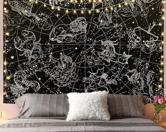 Zodiac Tapestry ,Constellation Stars Wall Hanging , Aesthetic Wall Art, Astrology, Witch, Pagan, Wall Hanging Tapestry for Bedroom , Dorm