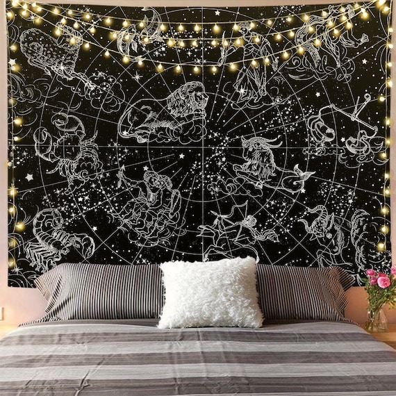 Zodiac Sign Tapestry Constellation Stars Wall Hanging Aesthetic Wall Art Astrology Witch Pagan Wall Tapestry for Bedroom Dorm Etsy Canada
