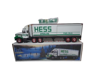 1987 HESS Toy Truck Bank - Comes with 3 Sealed Barrels - Lights Work - Hong Kong - Loud Rattling Noise