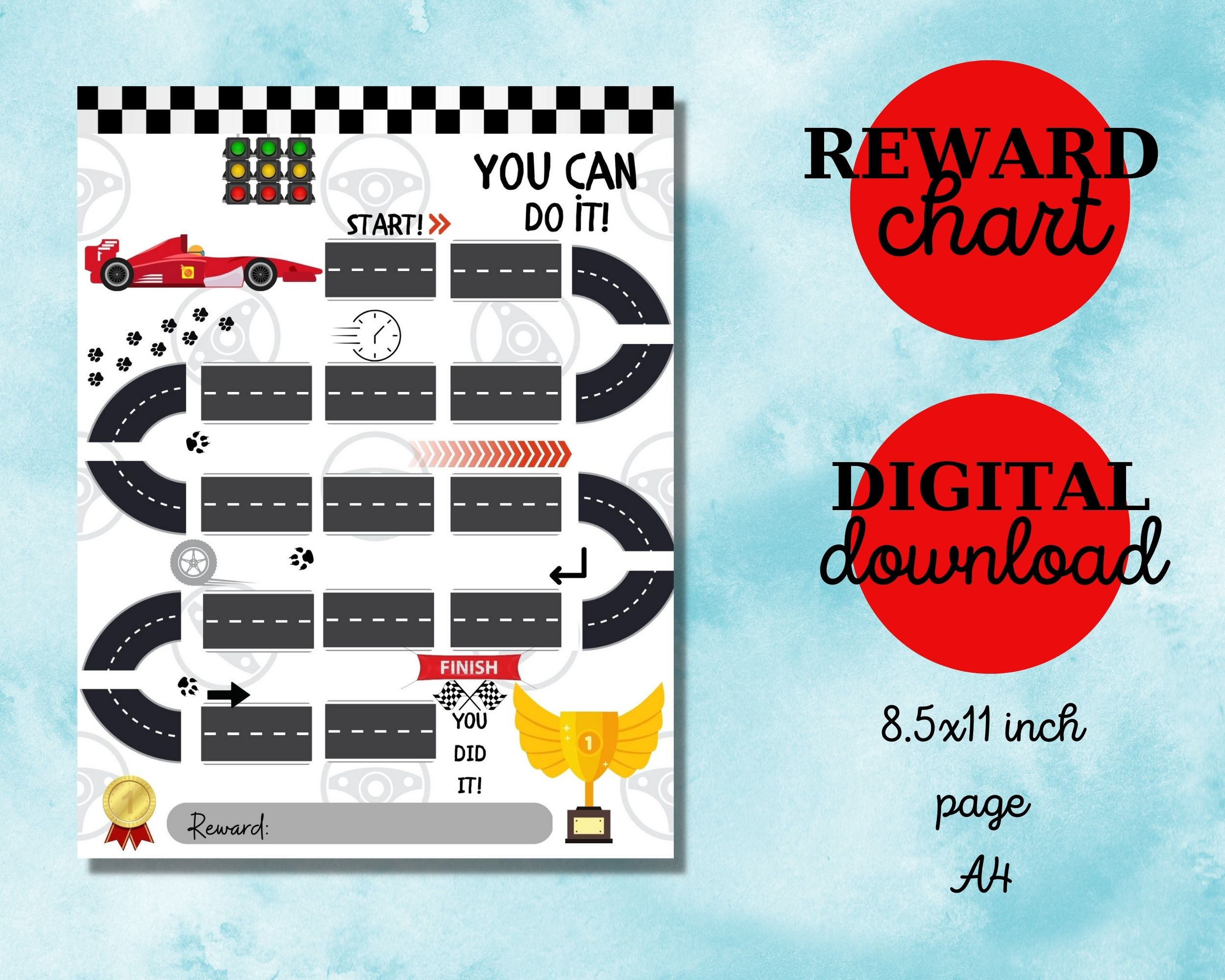 Printable Racing Car Reward Chart Cars Kids Behavior Chart Etsy