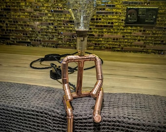 Quirky Copper Man Lamp: Handmade Desk Light, Edge Decor,sitting figure table light